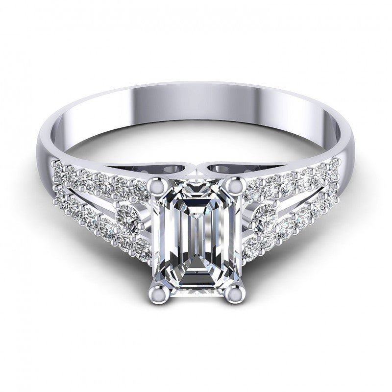 Round and Emerald Diamonds 0.65CT Engagement Ring in 14KT Yellow Gold