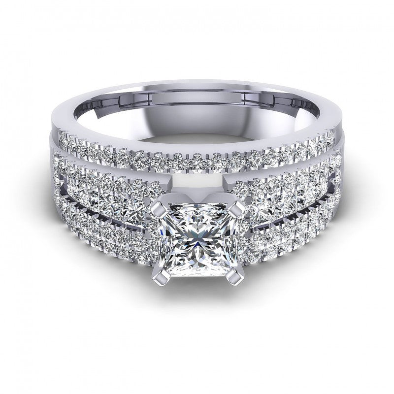 Princess and Round Diamonds 1.60CT Engagement Ring in 14KT Yellow Gold