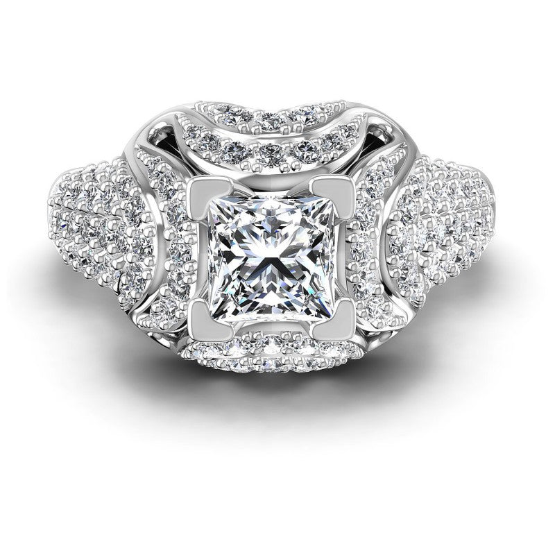 Princess and Round Diamonds 1.30CT Engagement Ring in 14KT Yellow Gold