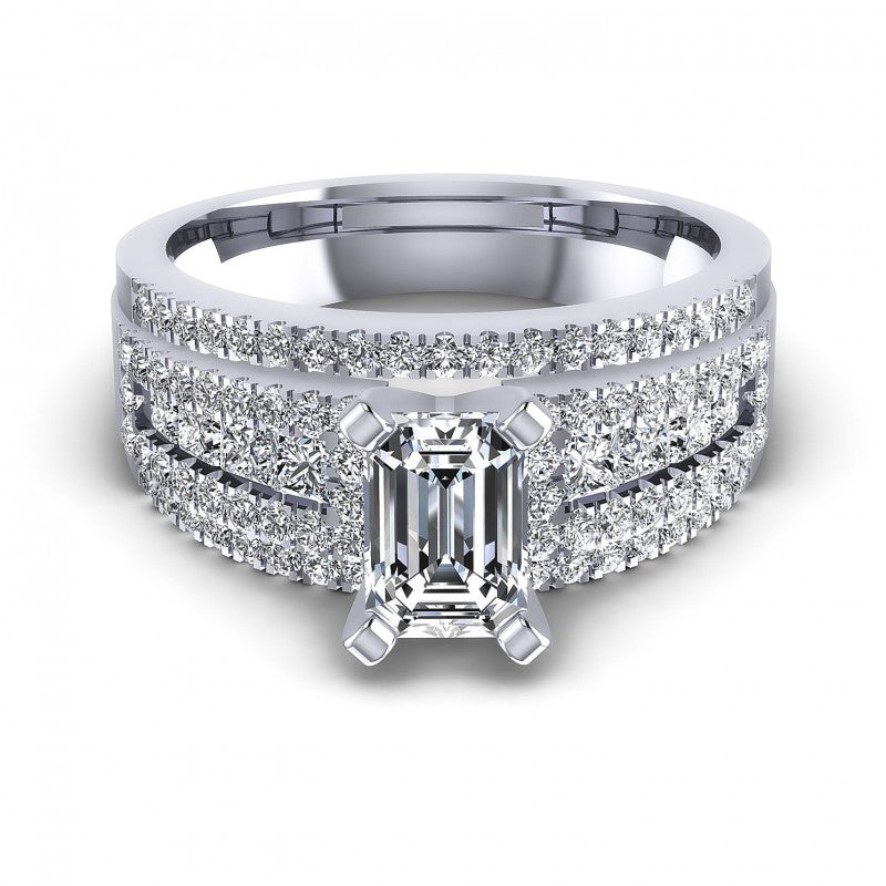 Princess and Round and Emerald Diamonds 1.60CT Engagement Ring in 14KT Yellow Gold
