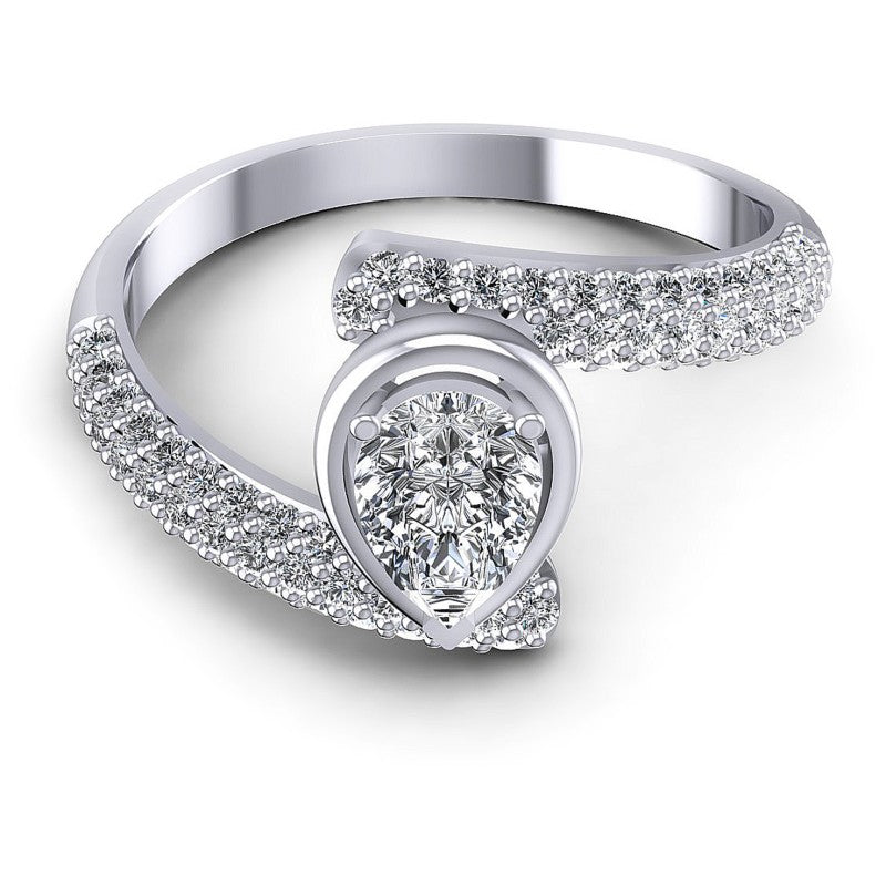 Round and Pear Diamonds 0.85CT Engagement Ring in 14KT Yellow Gold