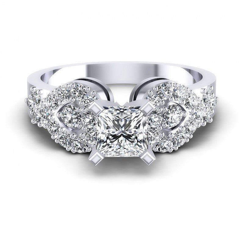 Princess and Round Diamonds 0.95CT Engagement Ring in 14KT Yellow Gold