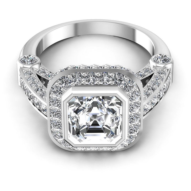 Round and Emerald Diamonds 1.70CT Halo Ring in 14KT Yellow Gold