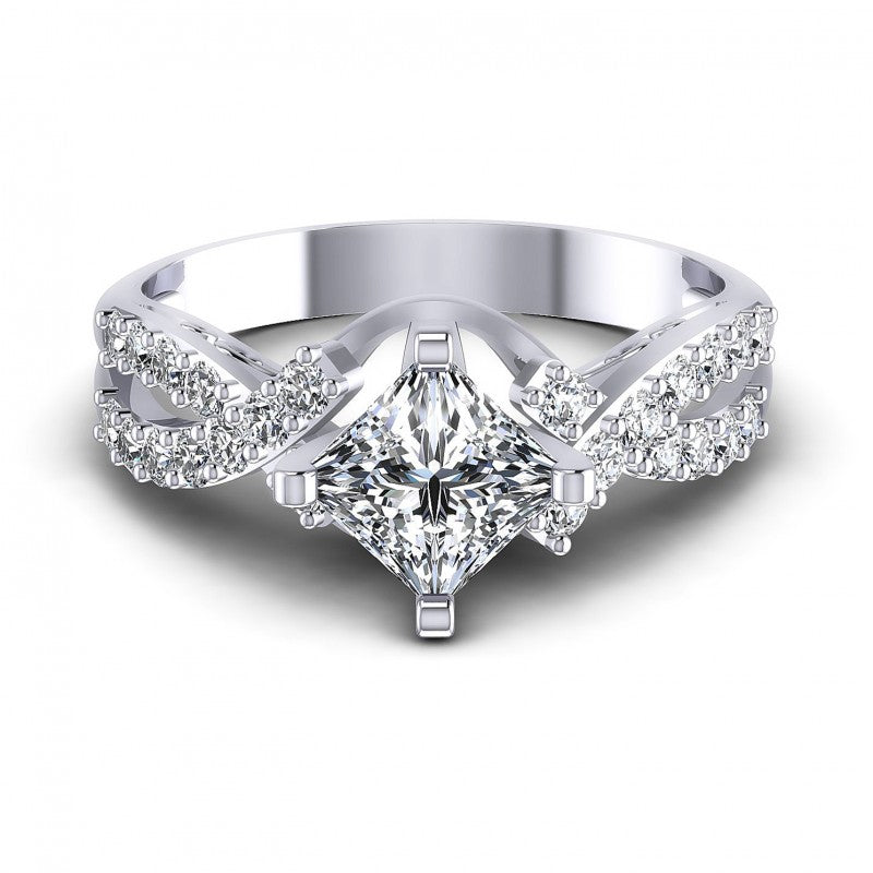 Princess and Round Diamonds 0.80CT Engagement Ring in 14KT Yellow Gold