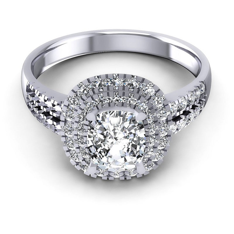 Round and Cushion Diamonds 1.00CT Halo Ring in 14KT Yellow Gold
