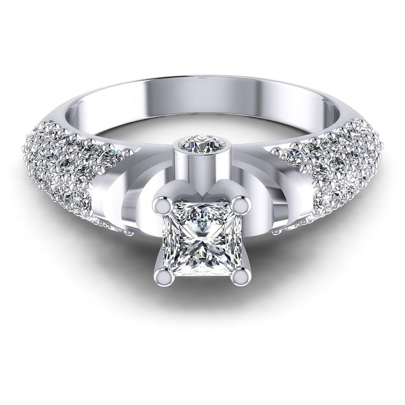 Princess and Round Diamonds 1.25CT Engagement Ring in 14KT Yellow Gold