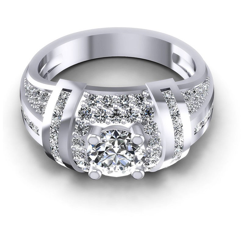 Princess and Round Diamonds 1.50CT Halo Ring in 14KT Yellow Gold
