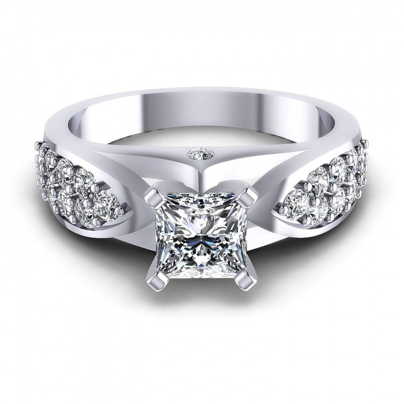 Princess and Round Diamonds 0.95CT Engagement Ring in 14KT Yellow Gold