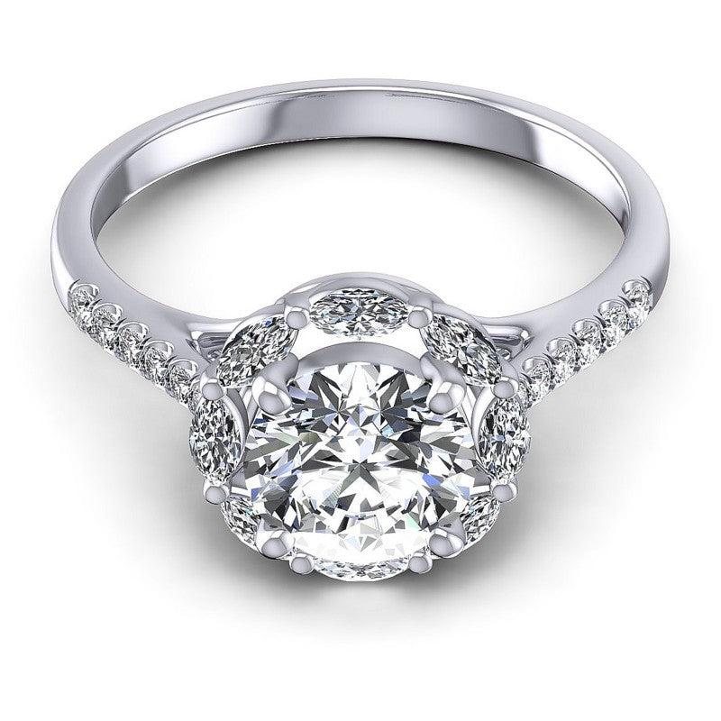 Round and Marquise Diamonds 0.85CT Halo Ring in 14KT Yellow Gold