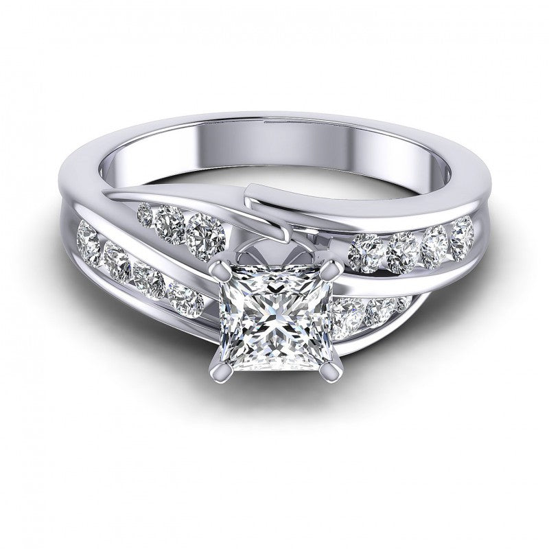 Princess and Round Diamonds 0.95CT Engagement Ring in 14KT Yellow Gold