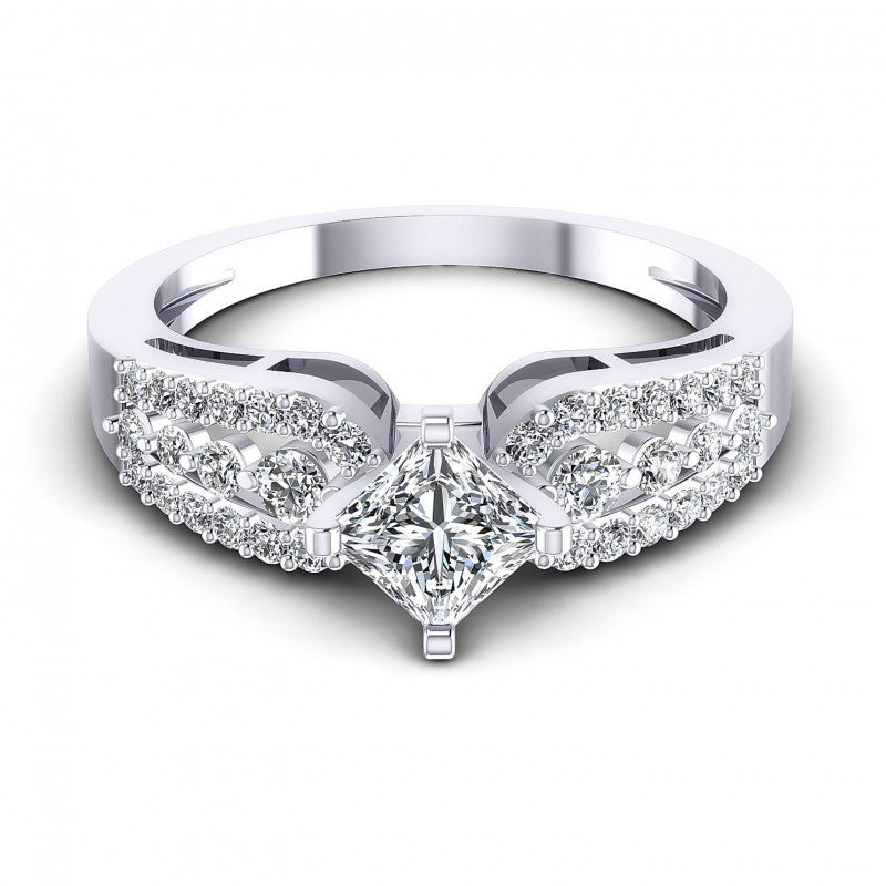 Princess and Round Diamonds 0.80CT Engagement Ring in 14KT Yellow Gold