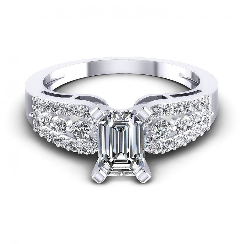 Round and Emerald Diamonds 0.80CT Engagement Ring in 14KT Yellow Gold