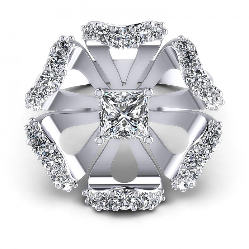 Princess and Round Diamonds 1.15CT Engagement Ring in 14KT Yellow Gold