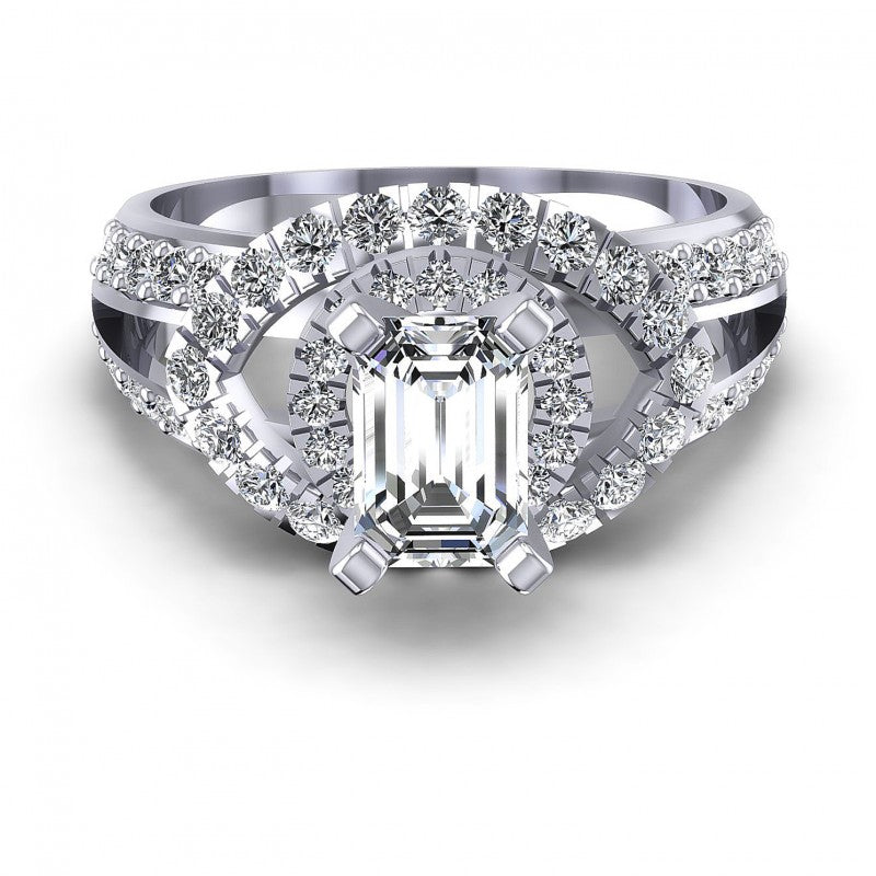 Round and Emerald Diamonds 1.25CT Engagement Ring in 14KT Yellow Gold