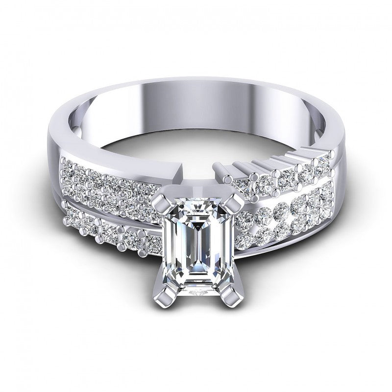 Princess and Round and Emerald Diamonds 0.80CT Engagement Ring in 14KT Yellow Gold