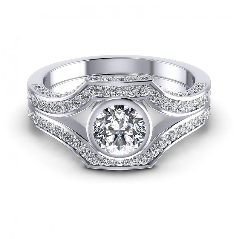 Triangle and Round Diamonds 1.20CT Engagement Ring in 14KT Yellow Gold