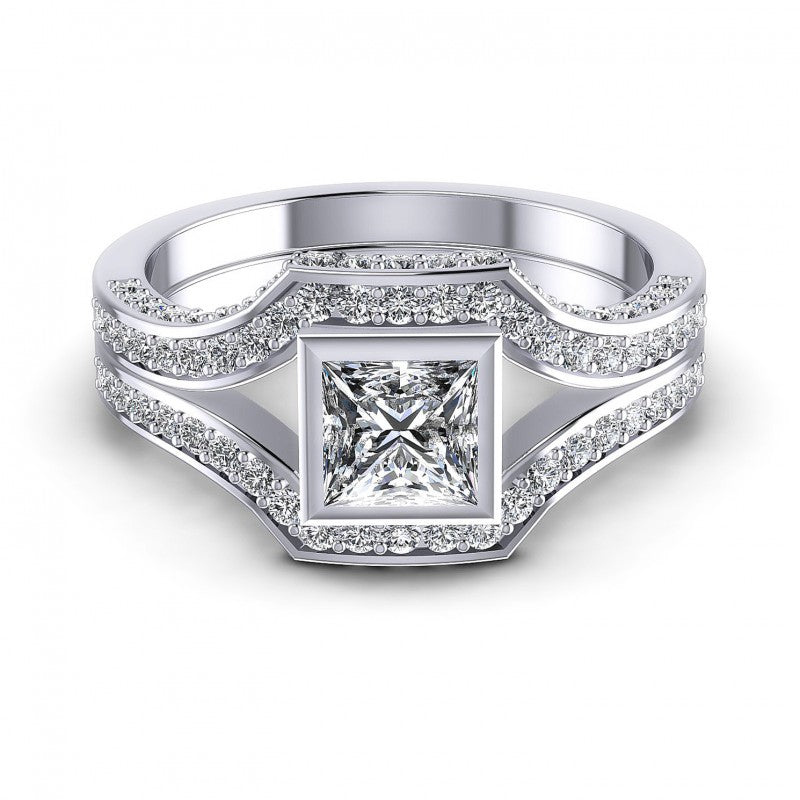 Princess and Triangle and Round Diamonds 1.15CT Engagement Ring in 14KT Yellow Gold