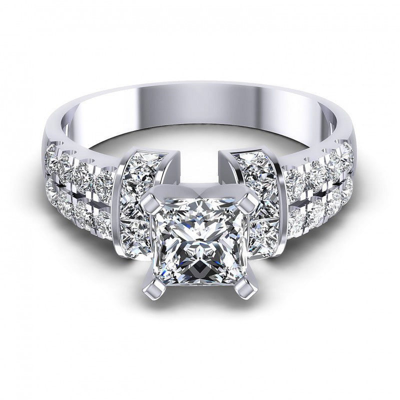 Princess and Round Diamonds 1.45CT Engagement Ring in 14KT Yellow Gold