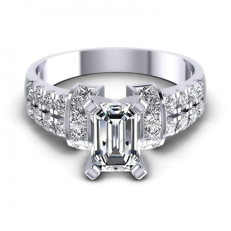 Princess and Round and Emerald Diamonds 1.45CT Engagement Ring in 14KT Yellow Gold