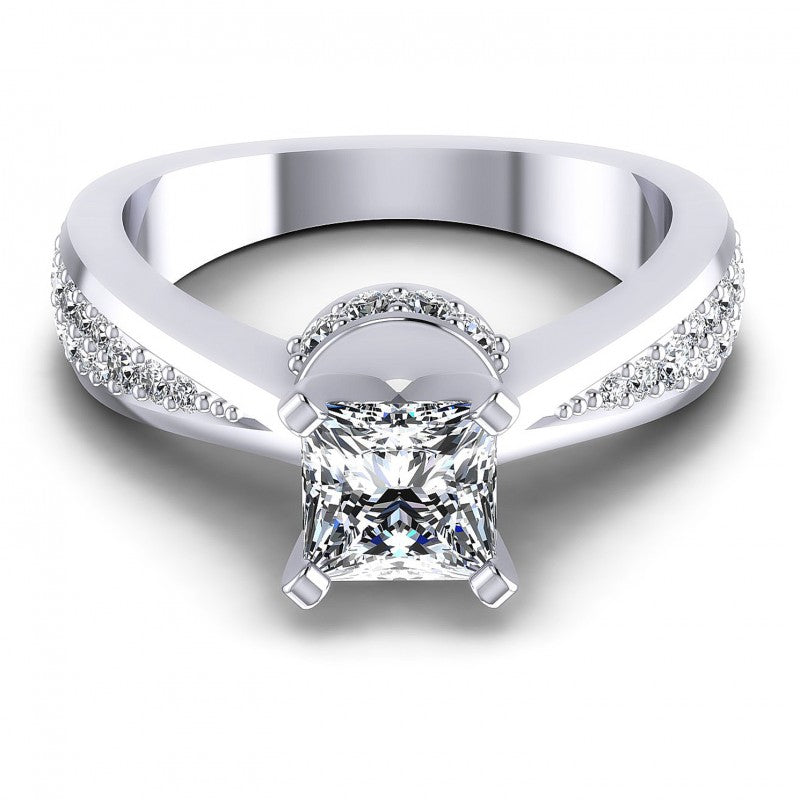 Princess and Round Diamonds 0.95CT Engagement Ring in 14KT Yellow Gold