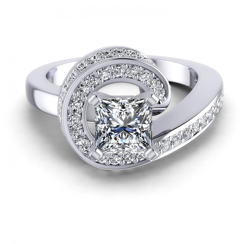 Princess and Round Diamonds 0.95CT Engagement Ring in 14KT Yellow Gold