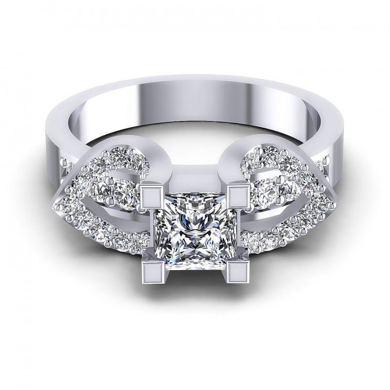 Princess and Round Diamonds 0.90CT Engagement Ring in 14KT Yellow Gold