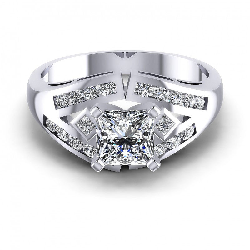 Princess and Round Diamonds 0.70CT Engagement Ring in 14KT Yellow Gold