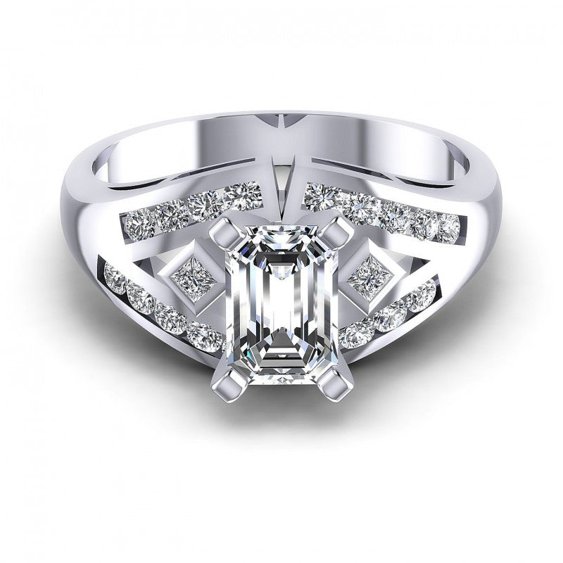 Round and Emerald Diamonds 0.70CT Engagement Ring in 14KT Yellow Gold