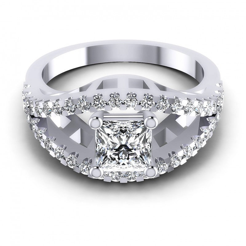 Princess and Round Diamonds 1.05CT Engagement Ring in 14KT Yellow Gold