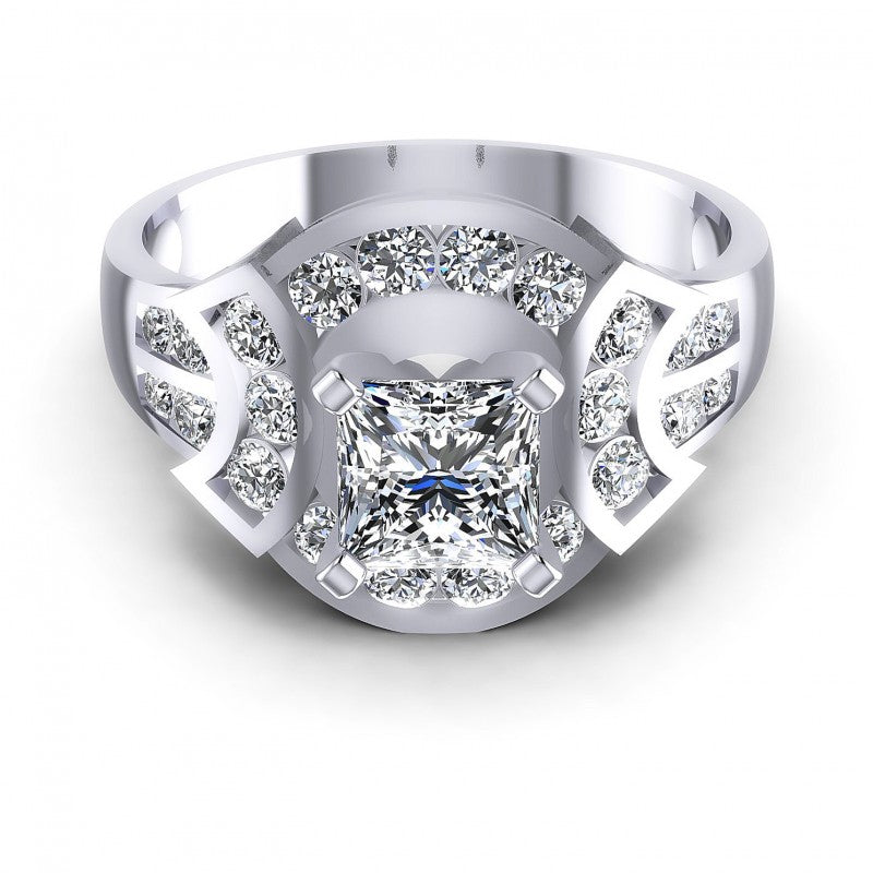 Princess and Round Diamonds 0.95CT Engagement Ring in 14KT Yellow Gold