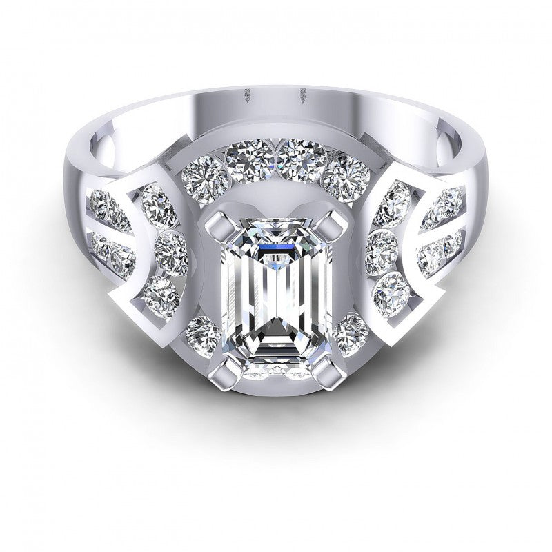 Round and Emerald Diamonds 0.95CT Engagement Ring in 14KT Yellow Gold