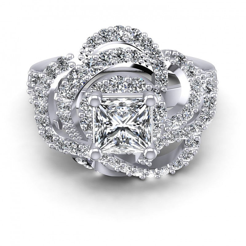 Princess and Round Diamonds 1.30CT Engagement Ring in 14KT Yellow Gold