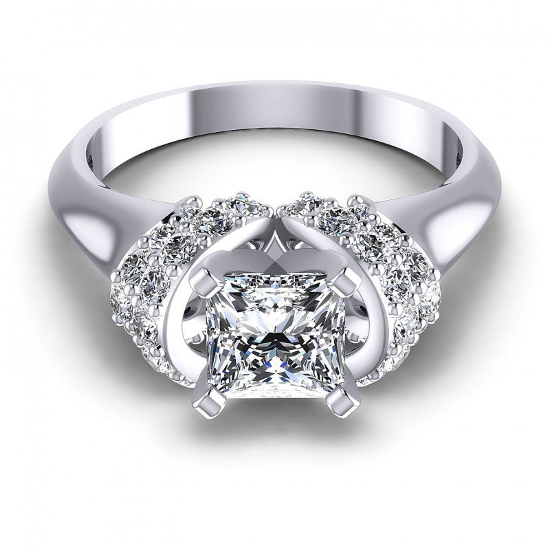 Princess and Round Diamonds 0.95CT Engagement Ring in 14KT Yellow Gold