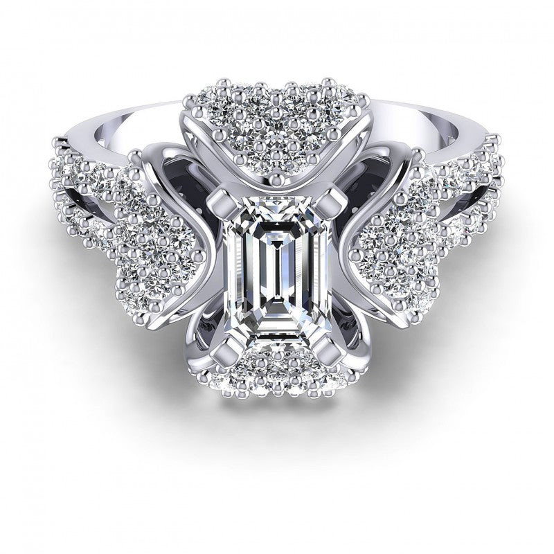Round and Emerald Diamonds 1.40CT Engagement Ring in 14KT Yellow Gold