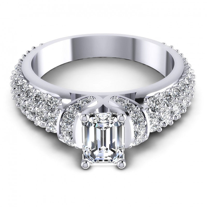 Round and Emerald Diamonds 1.35CT Engagement Ring in 14KT Yellow Gold