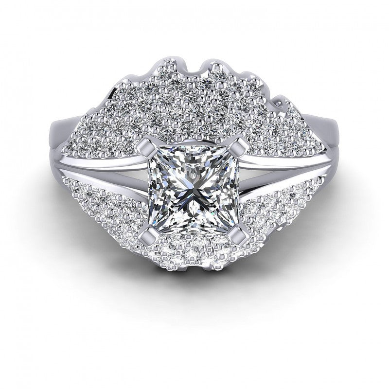 Princess and Round Diamonds 1.00CT Engagement Ring in 14KT Yellow Gold