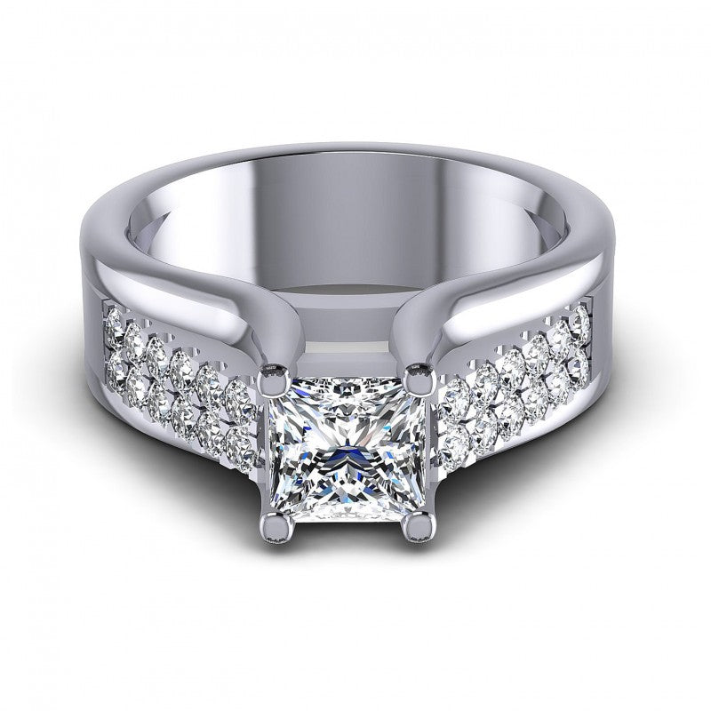 Princess and Round Diamonds 0.75CT Engagement Ring in 14KT Yellow Gold