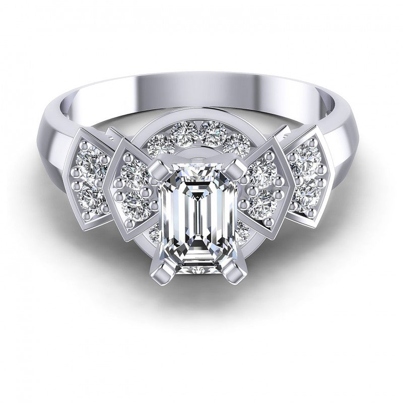Round and Emerald Diamonds 0.75CT Engagement Ring in 14KT Yellow Gold