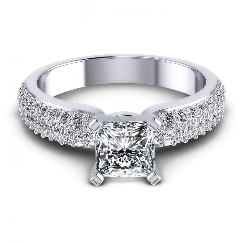 Princess and Round Diamonds 0.90CT Engagement Ring in 14KT Yellow Gold