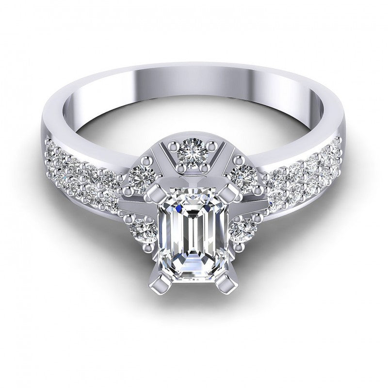 Round and Emerald Diamonds 0.70CT Engagement Ring in 14KT Yellow Gold