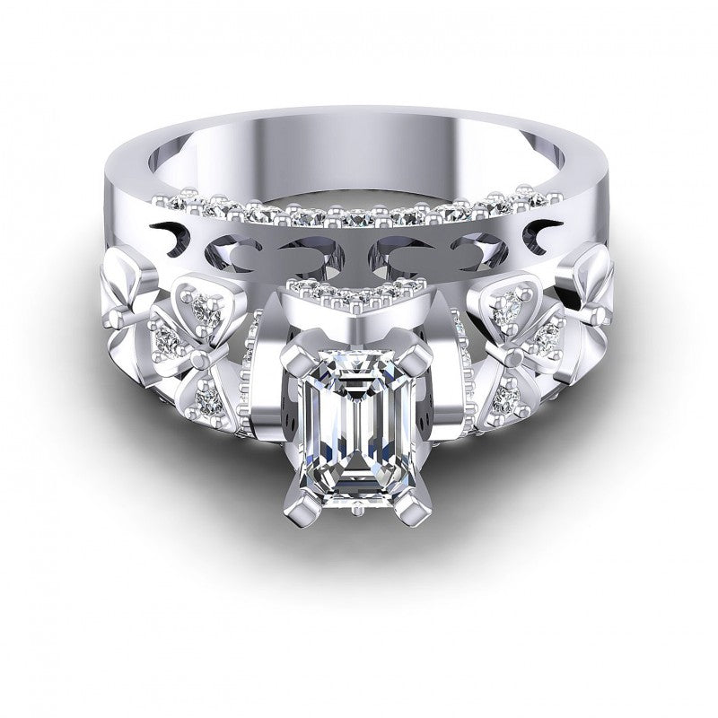 Round and Emerald Diamonds 1.10CT Engagement Ring in 14KT Yellow Gold