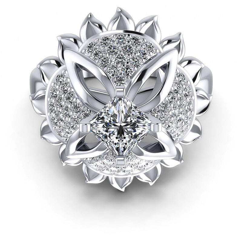 Princess and Round Diamonds 1.15CT Engagement Ring in 14KT Yellow Gold
