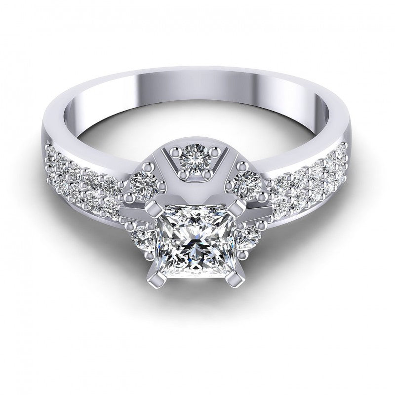 Princess and Round Diamonds 0.70CT Engagement Ring in 14KT Yellow Gold