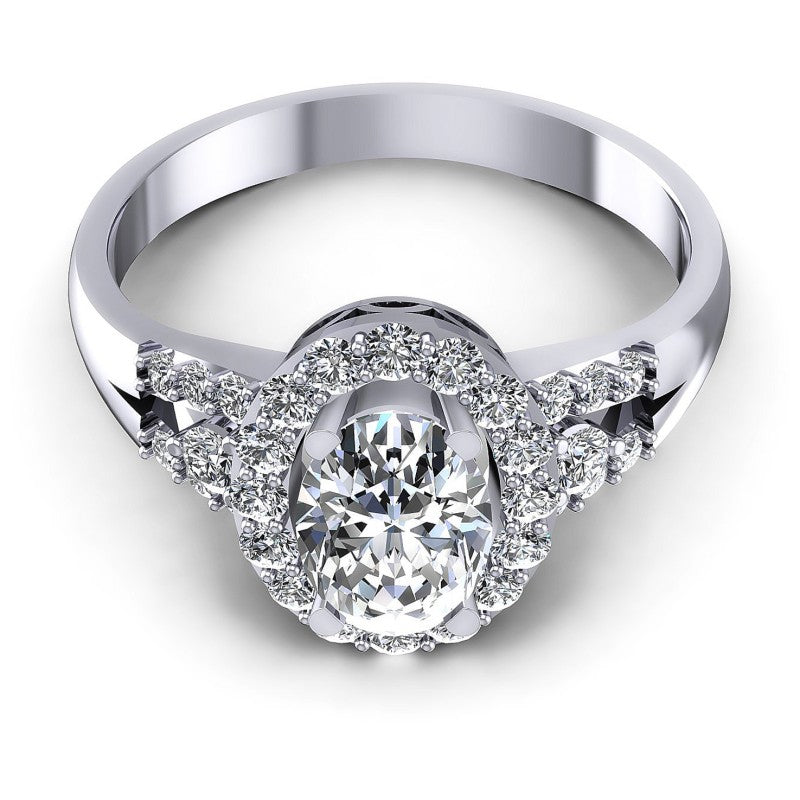 Round and Oval Diamonds 0.90CT Halo Ring in 14KT Yellow Gold