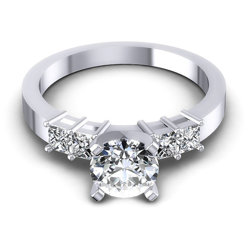 Round And Princess Cut Diamonds Engagement Ring in 14KT Yellow Gold