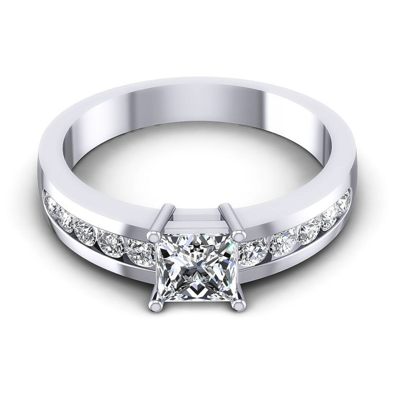 Princess And Round Cut Diamonds Engagement Ring in 14KT Yellow Gold