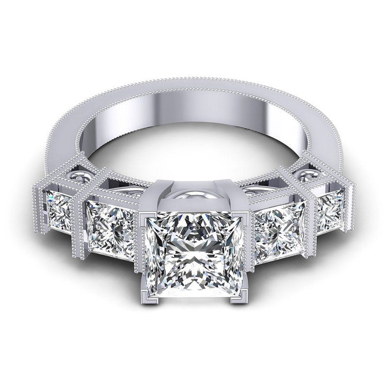 Princess Cut Diamonds Antique Ring in 14KT Yellow Gold