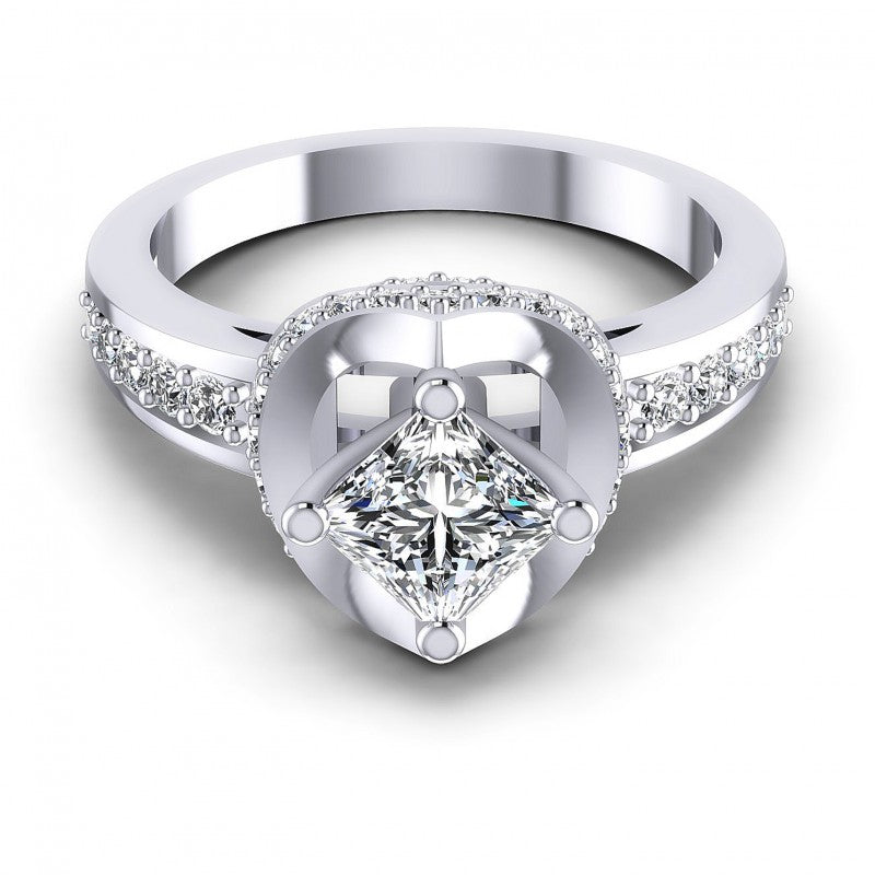 Princess And Round Cut Diamonds Engagement Ring in 14KT Yellow Gold