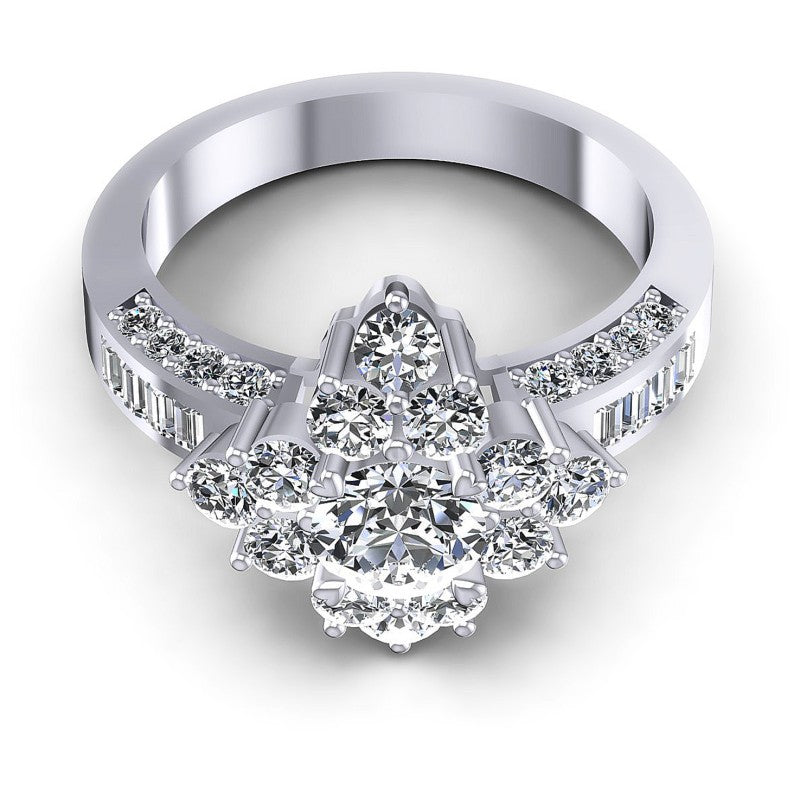 Baguette and Round Diamonds 1.75CT Halo Ring in 14KT Yellow Gold