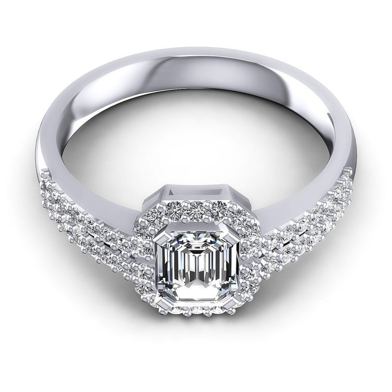 Round and Emerald Diamonds 0.65CT Halo Ring in 14KT Yellow Gold